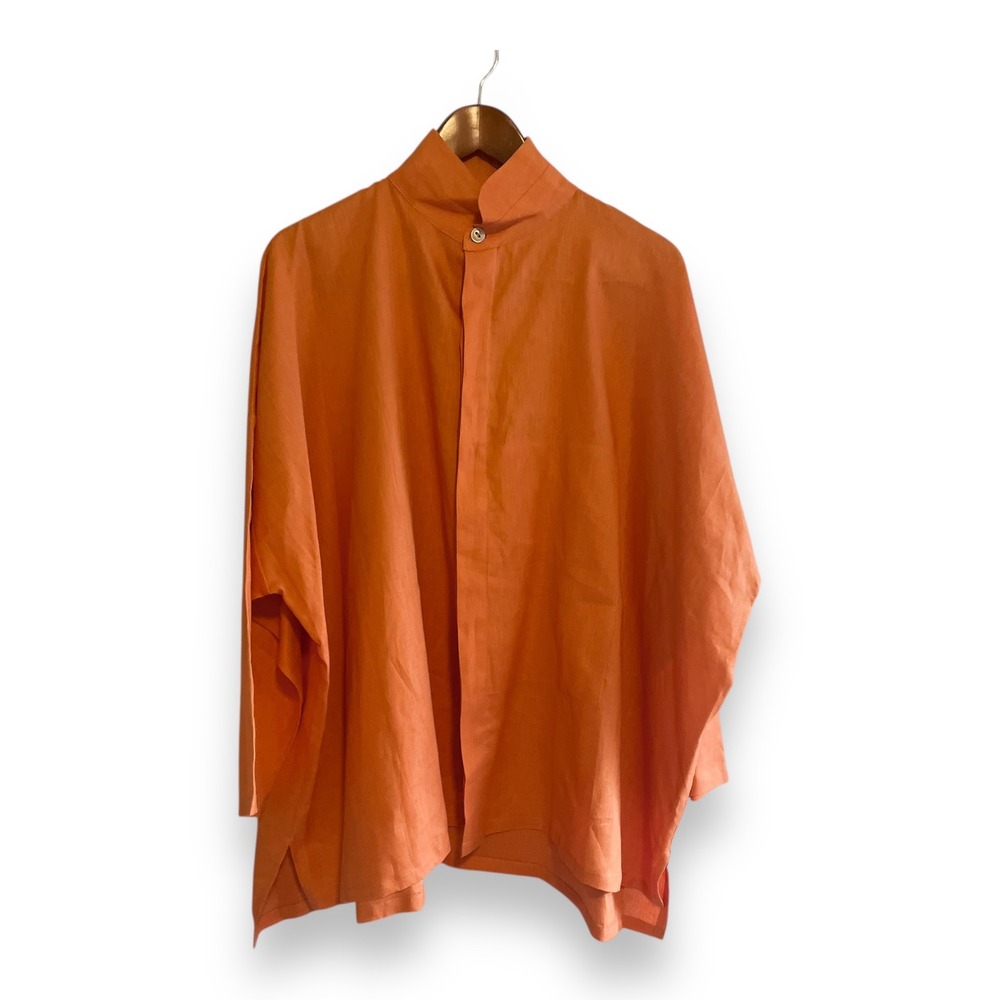 Planet by Lauren G Orange 100% Linen Mock Neck Oversized Tunic Top One Size USA